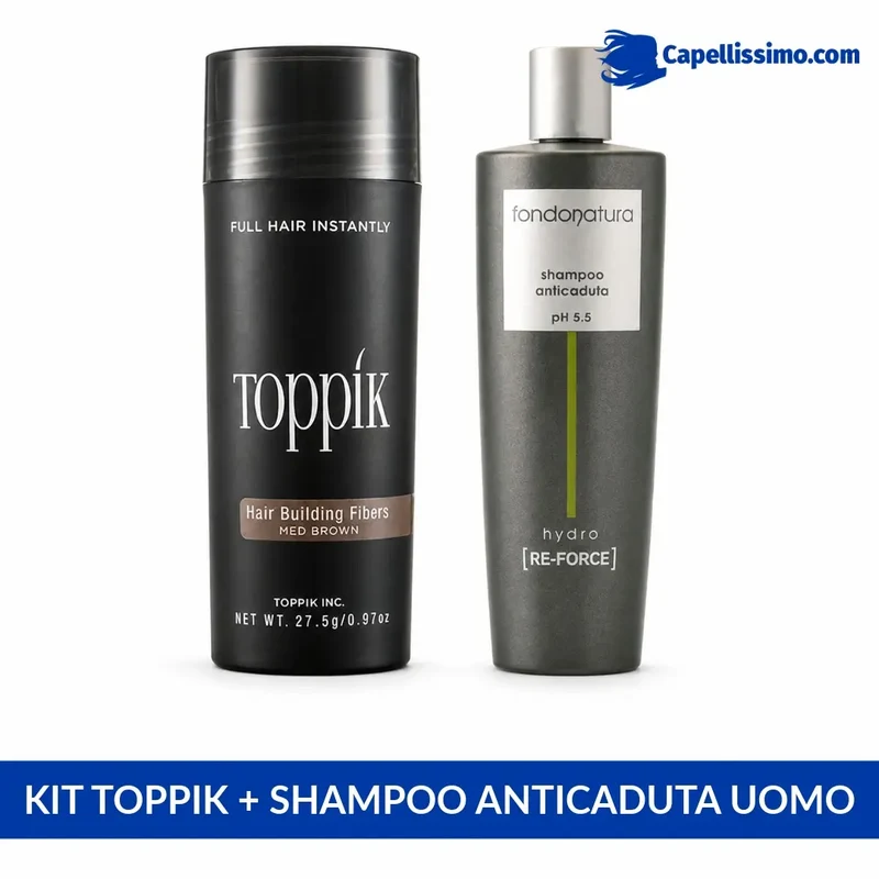 Kit Toppik fibre di cheratina + Fondonatura Shampoo Anticaduta Uomo