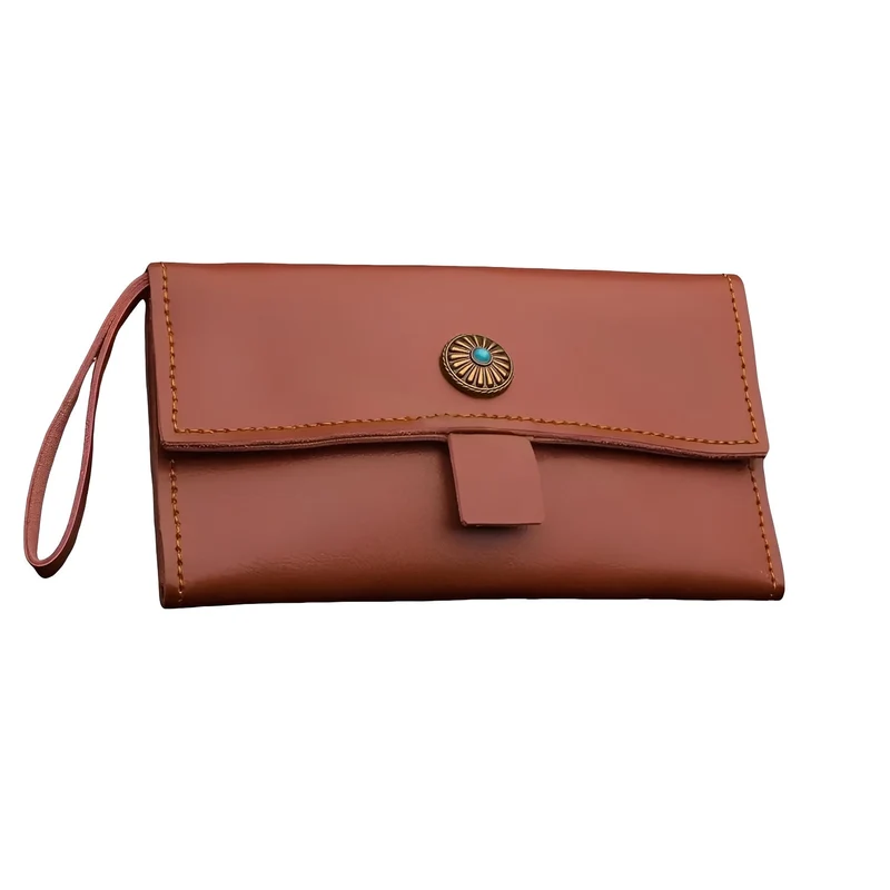 Portafoglio forbici in pelle marrone Boho - Custodia artigianale a 5 tasche