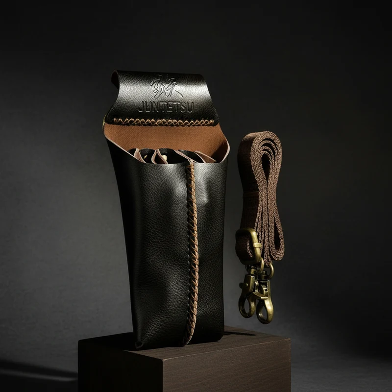 Fondina in pelle marrone scuro Juntetsu - 4 tasche per forbici