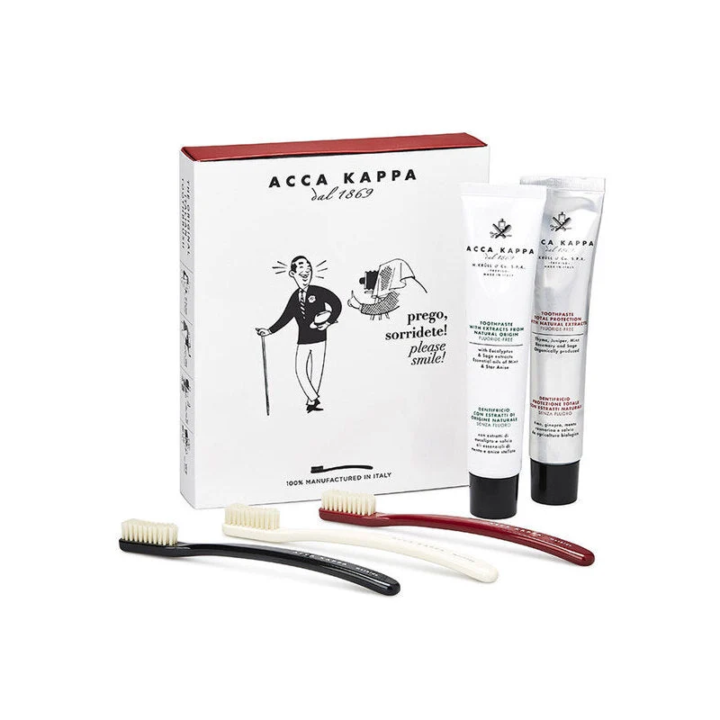 Kit Regalo 3 Spazzolini da Denti Vintage + 2 Dentifrici Acca Kappa