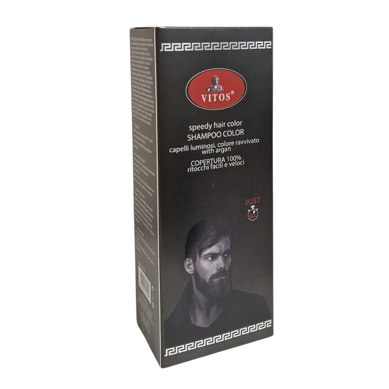 VITOS Speedy Hair Color Shampoo con Argan Castano – Colorazione Rapida per Capelli, Barba e Baffi