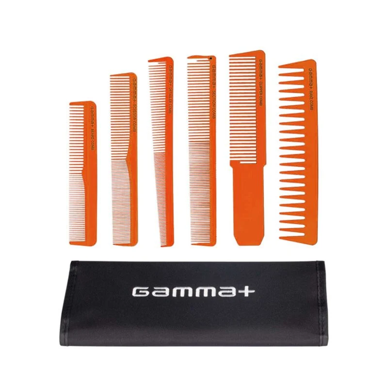 Gamma+ Set 6 Pettini Professionali Orange con Astuccio – Kit Styling Barber