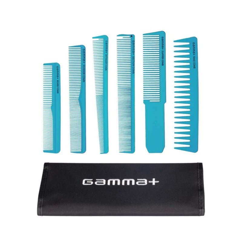 Gamma+ Set 6 Pettini Professionali Blue con Astuccio – Kit Styling Precisione Barber