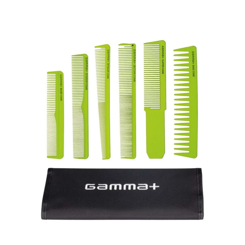 Gamma+ Set 6 Pettini Professionali Green con Astuccio – Styling Precisione Barber