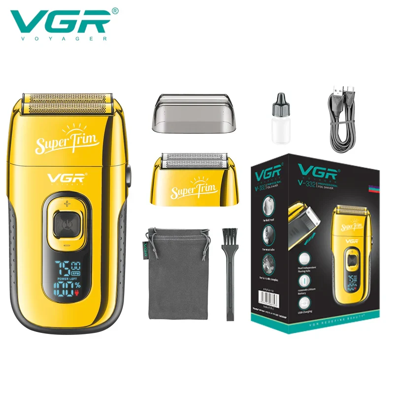 VGR V-332 Professional Foil Shaver for men, 150-Minute Runtime, Dual Independent Foils | Cordless & Corded Use with 1 Year Warranty (Gold)